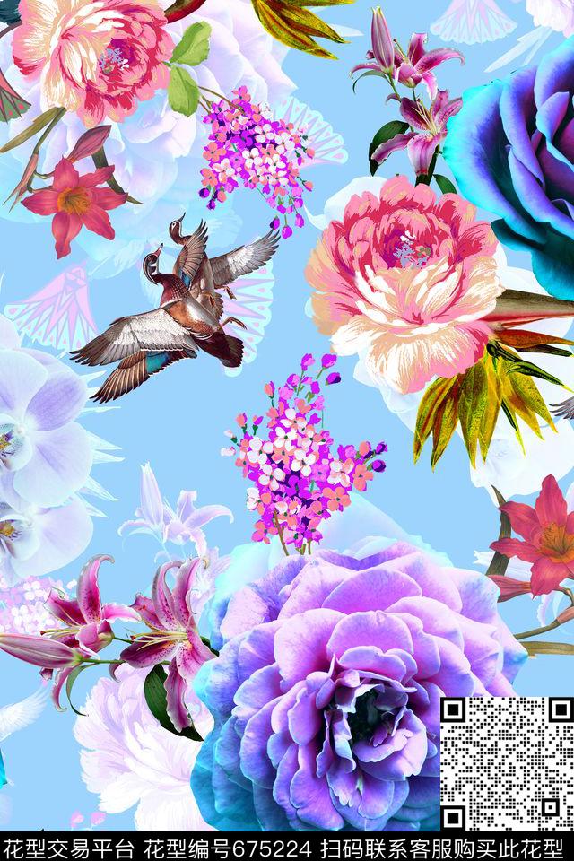 女装花卉鸟数码印花华亿平台下载（图片编号: 675224） - 瓦栏（Walan）