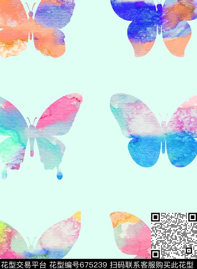 蝴蝶水彩多色传统印花华亿平台下载（图片编号: 675239） - 瓦栏（Walan）
