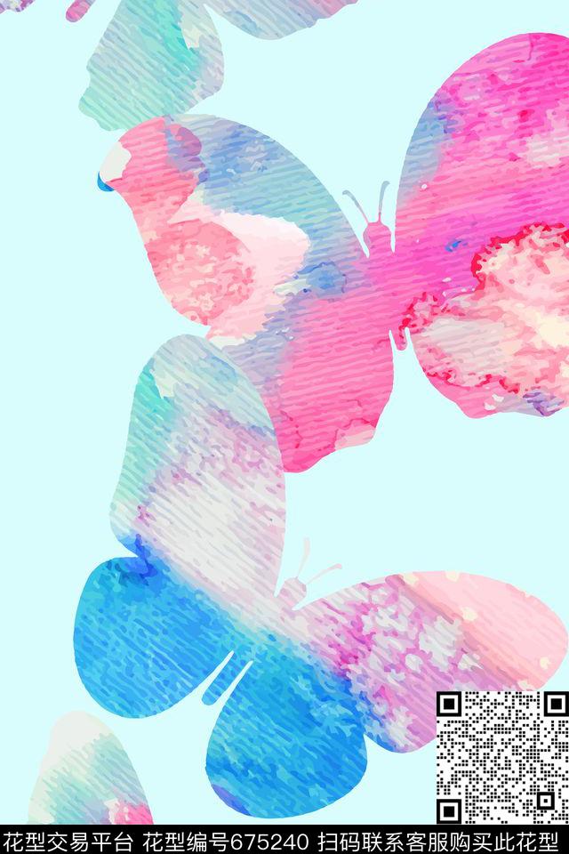蝴蝶水彩多色传统印花华亿平台下载（图片编号: 675240） - 瓦栏（Walan）