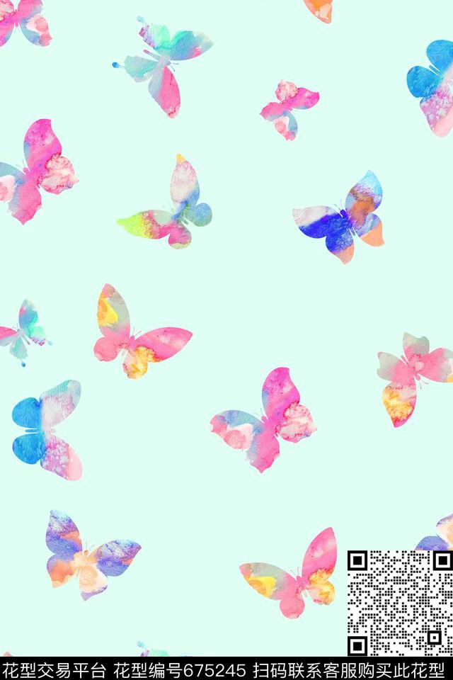 蝴蝶水彩多色传统印花华亿平台下载（图片编号: 675245） - 瓦栏（Walan）