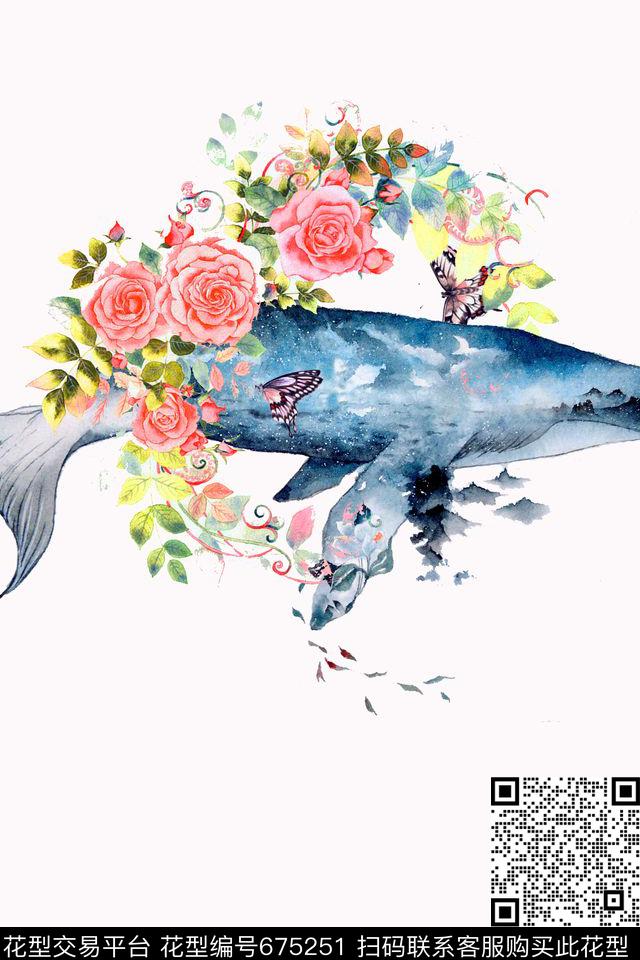 花卉鲸鱼数码印花华亿平台下载（图片编号: 675251） - 瓦栏（Walan）
