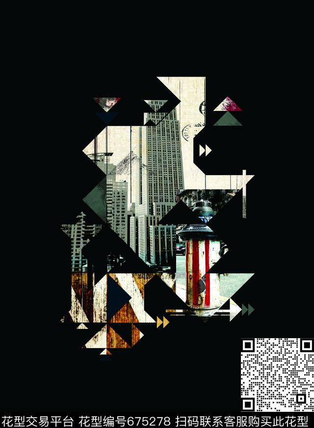 T恤复古抽象数码印花华亿平台下载（图片编号: 675278） - 瓦栏（Walan）