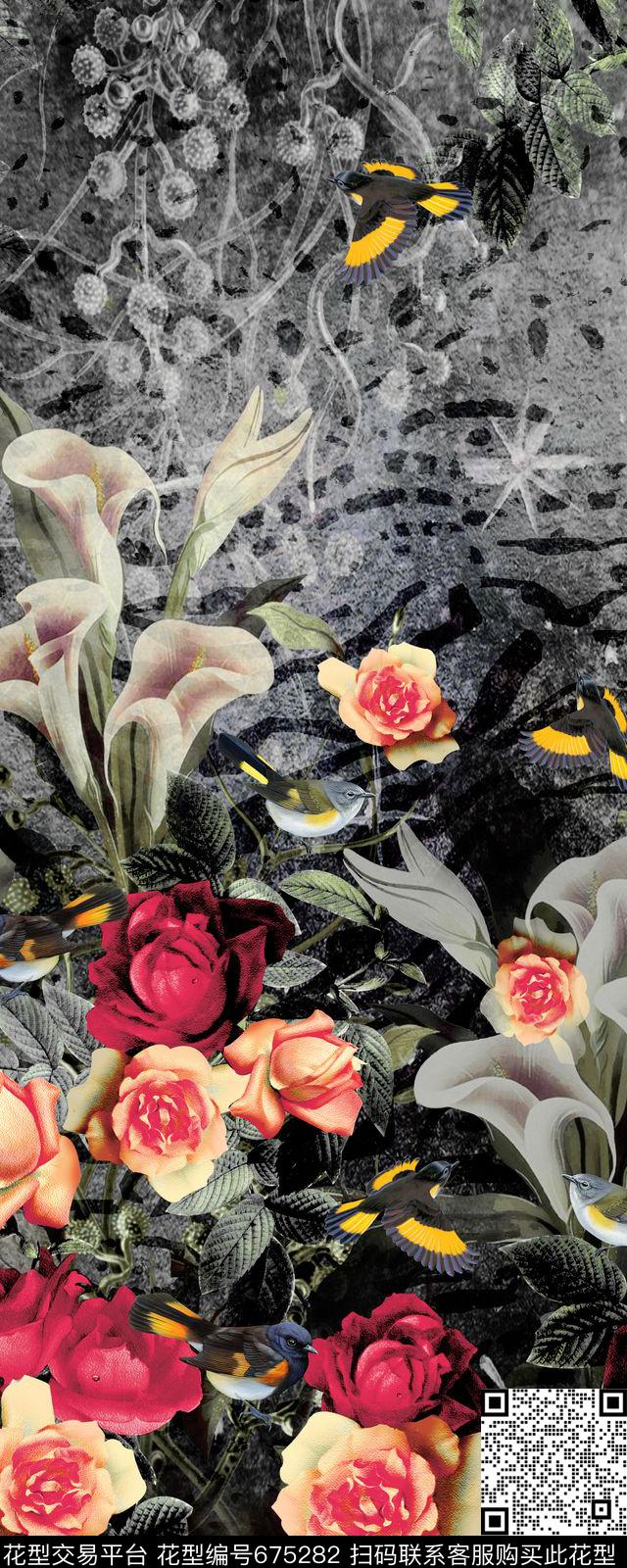 定位印花欧式风格花朵数码印花华亿平台下载（图片编号: 675282） - 瓦栏（Walan）