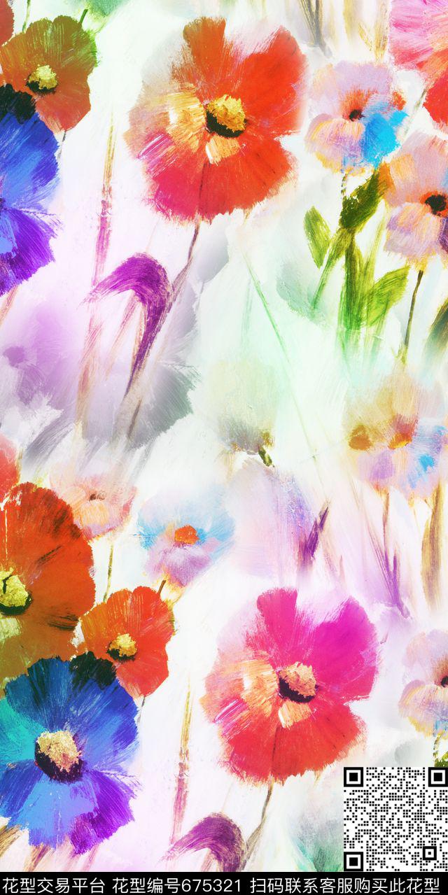 花朵大花花卉数码印花华亿平台下载（图片编号: 675321） - 瓦栏（Walan）