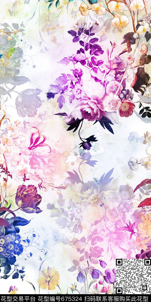 大花小碎花花朵数码印花华亿平台下载（图片编号: 675324） - 瓦栏（Walan）