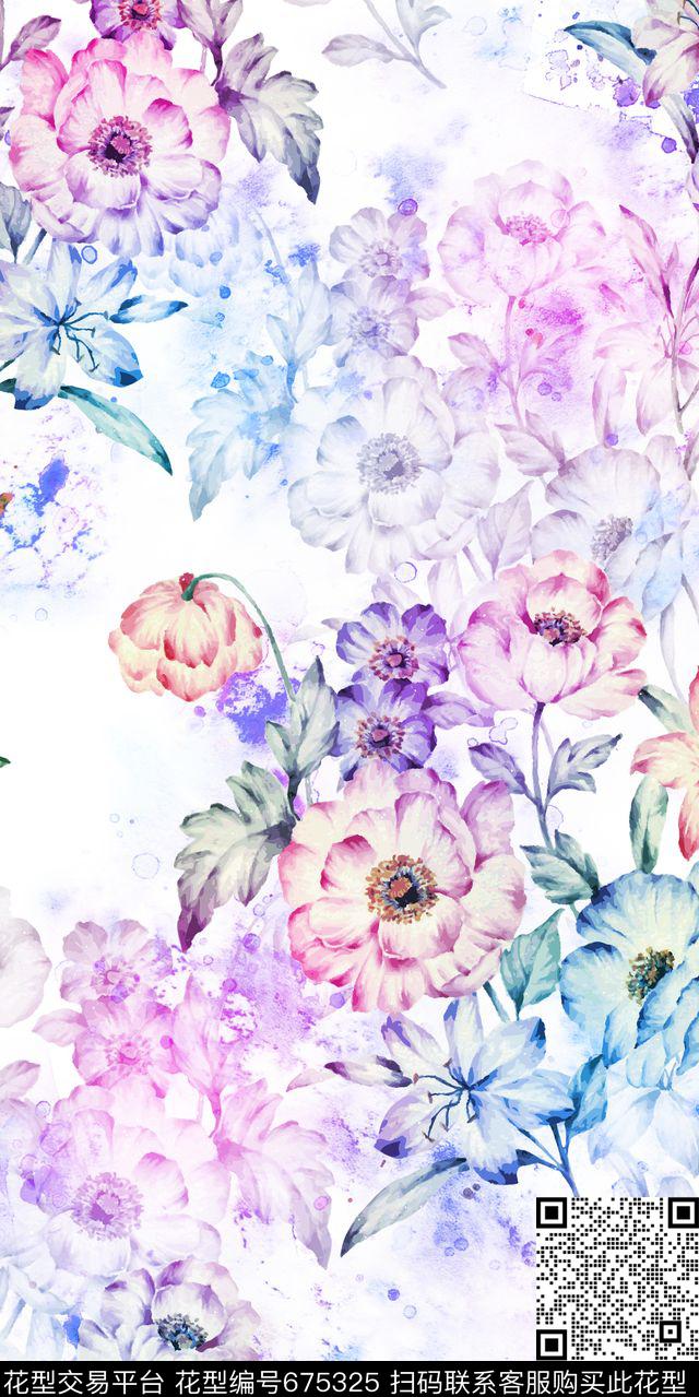 花朵大花花卉数码印花华亿平台下载（图片编号: 675325） - 瓦栏（Walan）