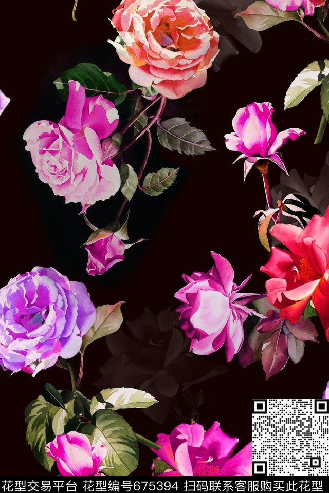 花朵花卉水彩数码印花华亿平台下载（图片编号: 675394） - 瓦栏（Walan）