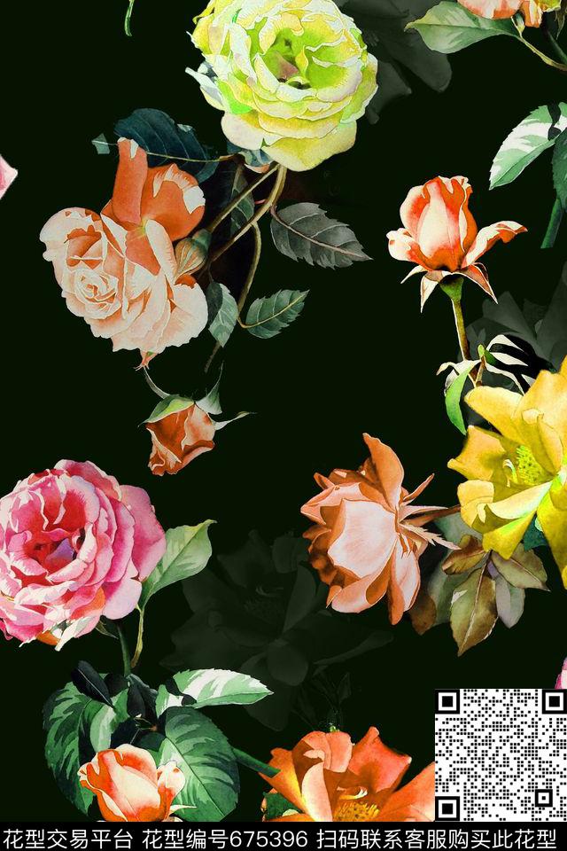 花朵花卉水彩数码印花华亿平台下载（图片编号: 675396） - 瓦栏（Walan）