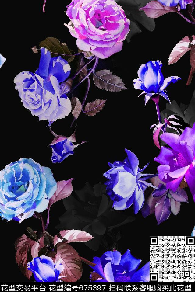 花朵花卉水彩数码印花华亿平台下载（图片编号: 675397） - 瓦栏（Walan）