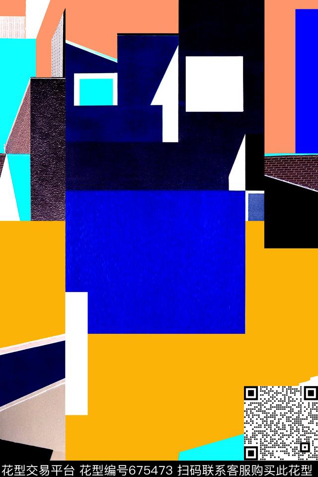 色块不规则几何艺术数码印花华亿平台下载（图片编号: 675473） - 瓦栏（Walan）