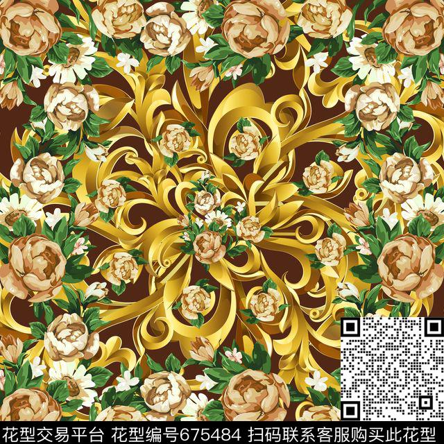欧式卷草花卉大牌方巾传统印花华亿平台下载（图片编号: 675484） - 瓦栏（Walan）