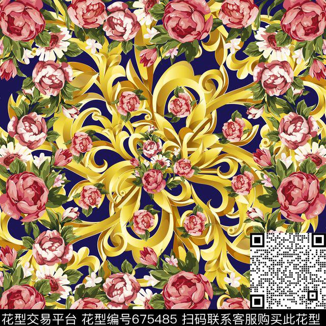 欧式卷草花卉大牌方巾传统印花华亿平台下载（图片编号: 675485） - 瓦栏（Walan）