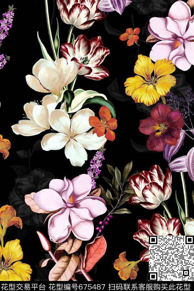 花朵花卉数码印花华亿平台下载（图片编号: 675487） - 瓦栏（Walan）
