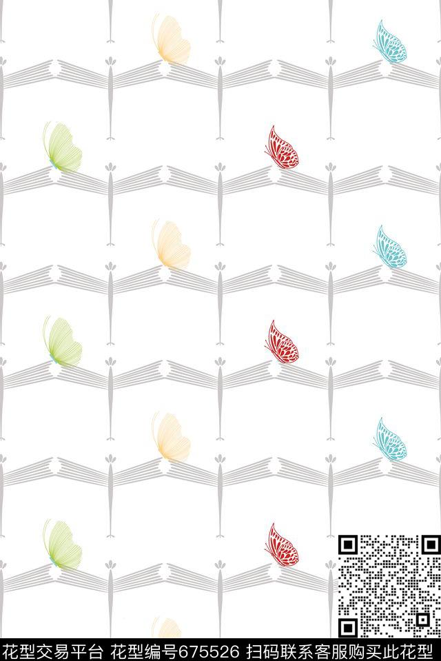 趣味蝴蝶蜻蜓传统印花华亿平台下载（图片编号: 675526） - 瓦栏（Walan）