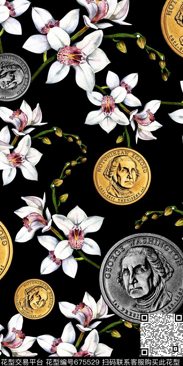硬币欧式手绘清爽玉兰花数码印花华亿平台下载（图片编号: 675529） - 瓦栏（Walan）