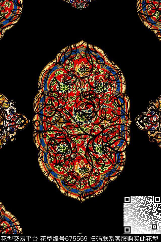 时尚潮流民族风几何印花蕾丝纹理中国风龙头女装外套夹克印花复古男装外套印花数码印花华亿平台下载（图片编号: 675559） - 瓦栏（Walan）