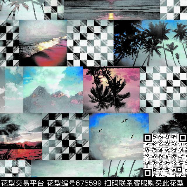 椰树雪山风景传统印花华亿平台下载（图片编号: 675599） - 瓦栏（Walan）