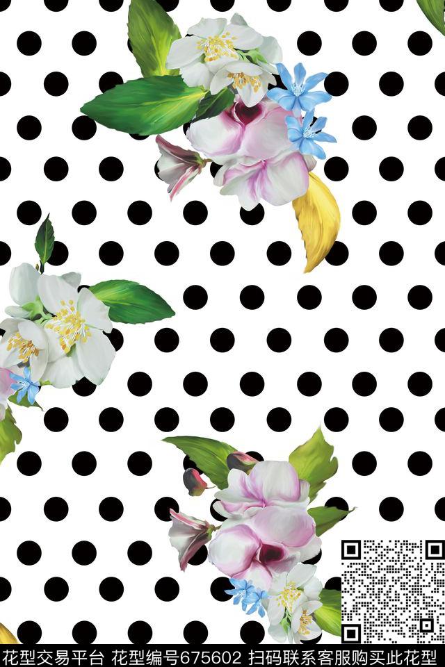 流行时尚花卉波点数码印花华亿平台下载（图片编号: 675602） - 瓦栏（Walan）