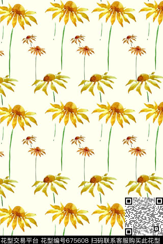 雏菊菊花花朵传统印花华亿平台下载（图片编号: 675608） - 瓦栏（Walan）