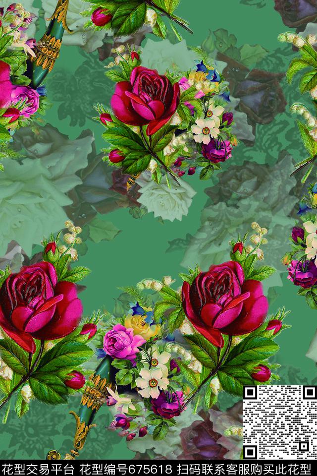 花卉复古宫廷数码印花华亿平台下载（图片编号: 675618） - 瓦栏（Walan）