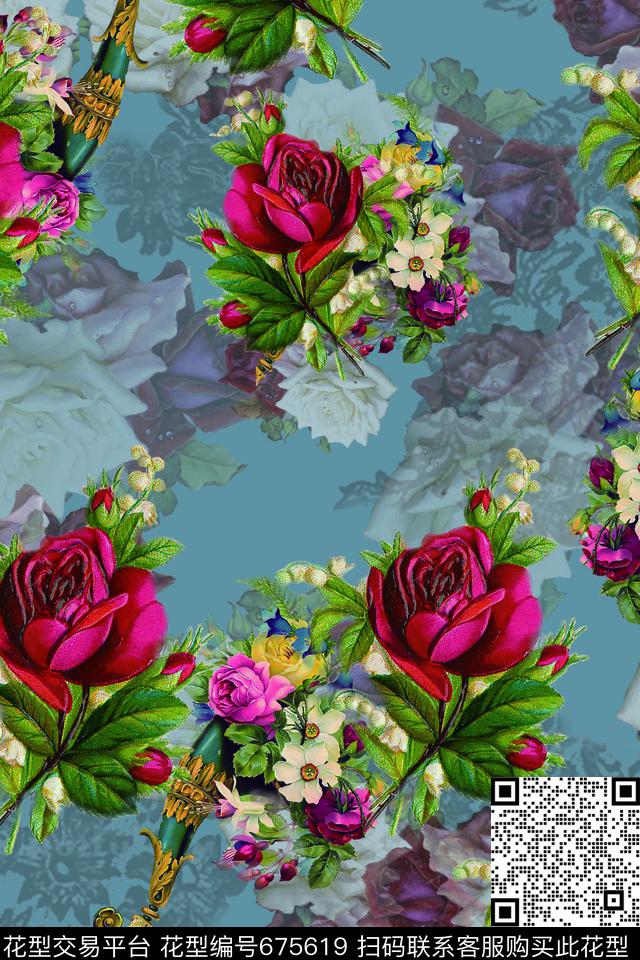 花卉复古宫廷数码印花华亿平台下载（图片编号: 675619） - 瓦栏（Walan）