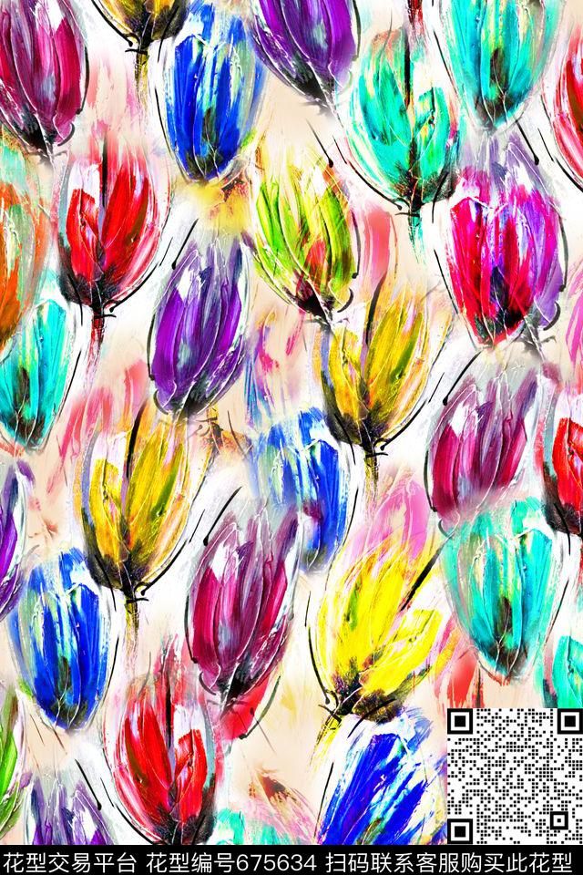 油画花卉抽象数码印花华亿平台下载（图片编号: 675634） - 瓦栏（Walan）
