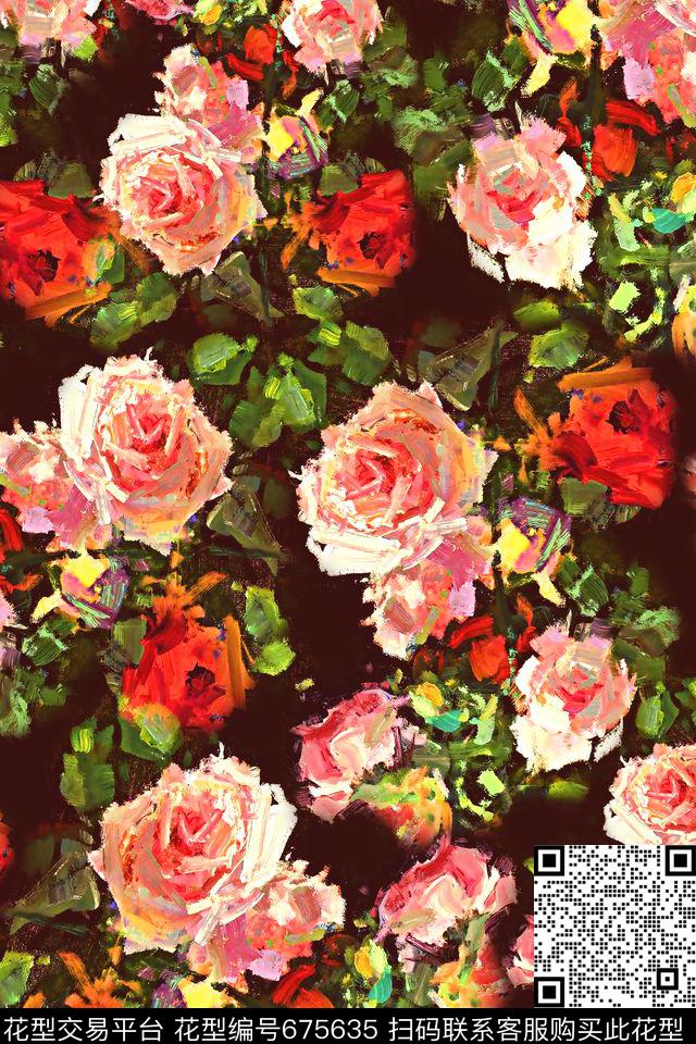 油画花卉抽象数码印花华亿平台下载（图片编号: 675635） - 瓦栏（Walan）