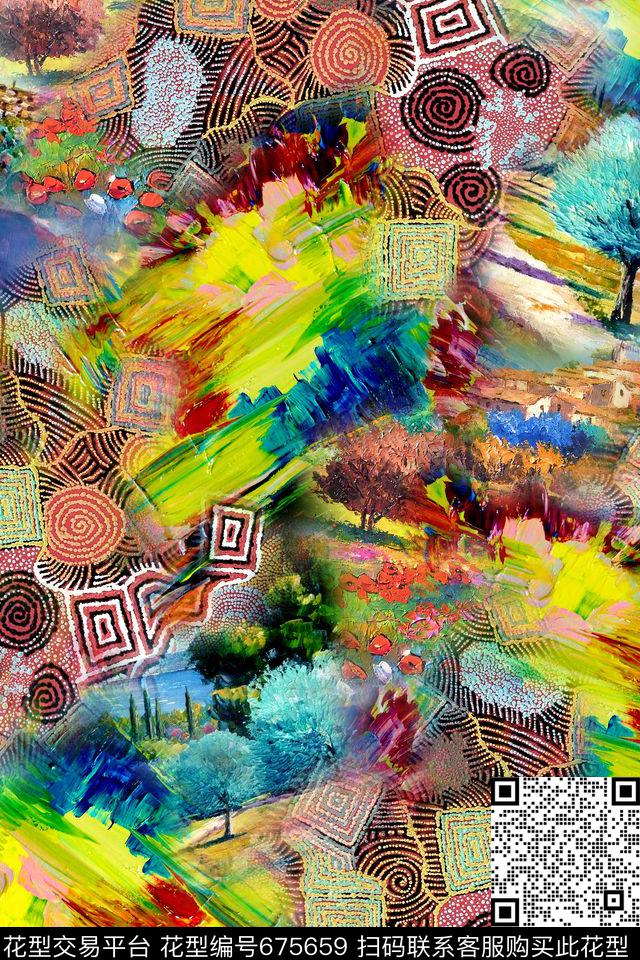 抽象几何油画数码印花华亿平台下载（图片编号: 675659） - 瓦栏（Walan）