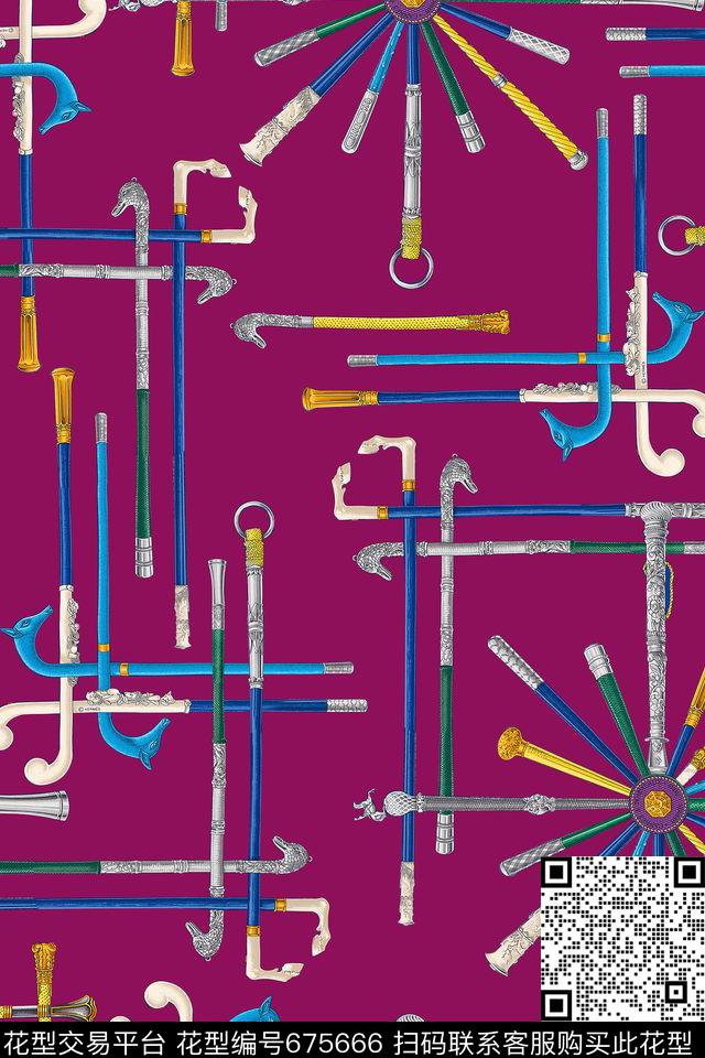 欧式拐杖几何数码印花华亿平台下载（图片编号: 675666） - 瓦栏（Walan）