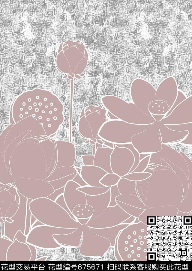 荷花花卉肌理数码印花华亿平台下载（图片编号: 675671） - 瓦栏（Walan）