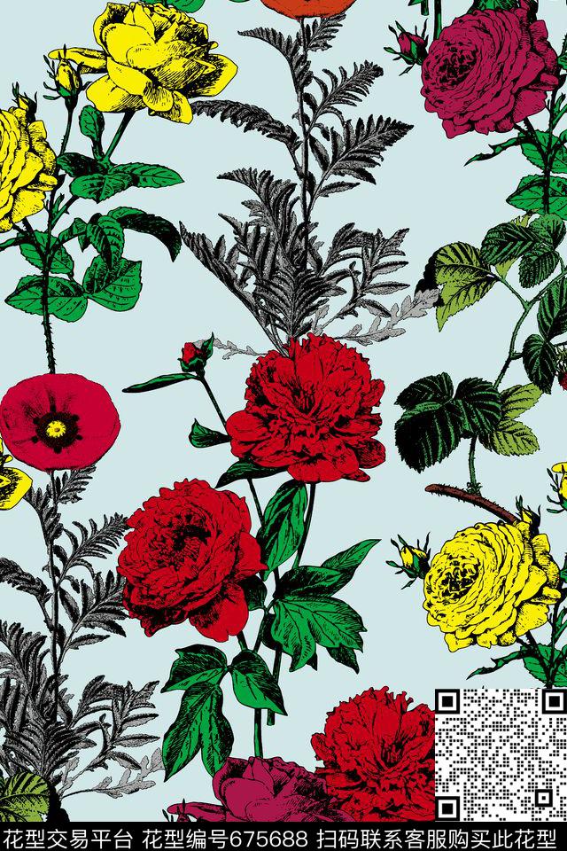 原创抽象花朵传统印花华亿平台下载（图片编号: 675688） - 瓦栏（Walan）
