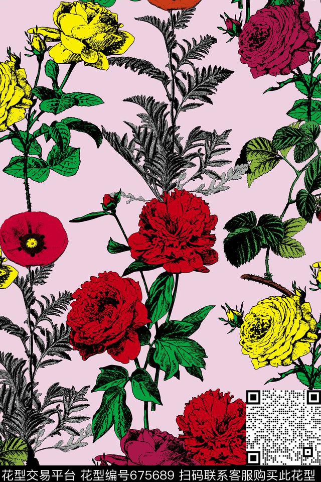 原创抽象花朵传统印花华亿平台下载（图片编号: 675689） - 瓦栏（Walan）