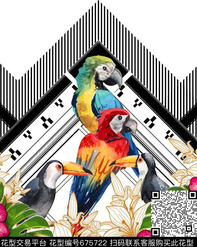 热带植物鹦鹉花卉数码印花华亿平台下载（图片编号: 675722） - 瓦栏（Walan）