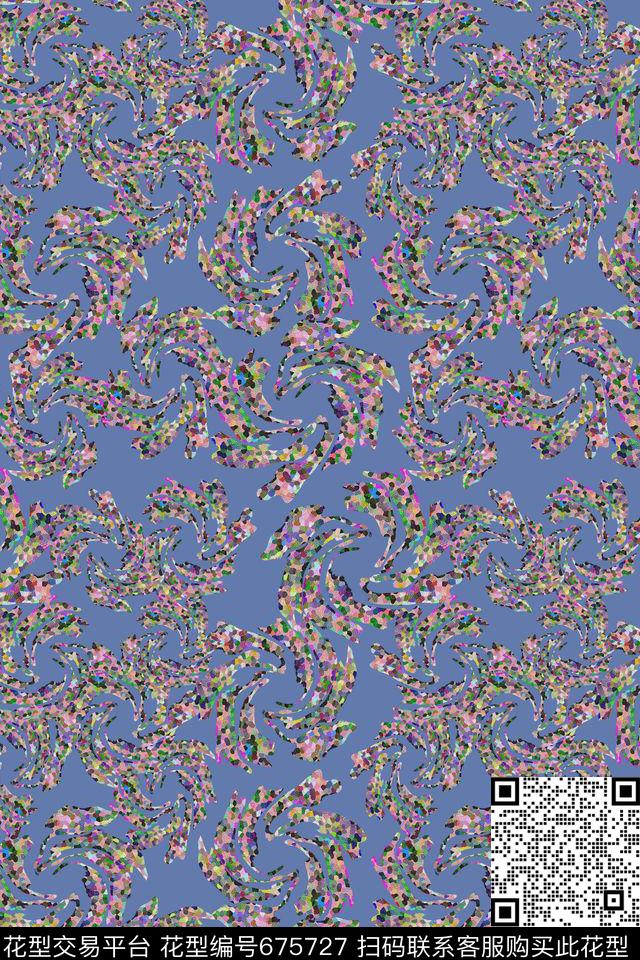 迷彩图案抽象花卉风吹旋转数码印花华亿平台下载（图片编号: 675727） - 瓦栏（Walan）