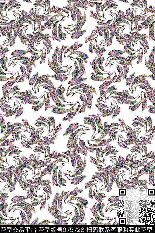 迷彩图案抽象花卉风吹旋转数码印花华亿平台下载（图片编号: 675728） - 瓦栏（Walan）