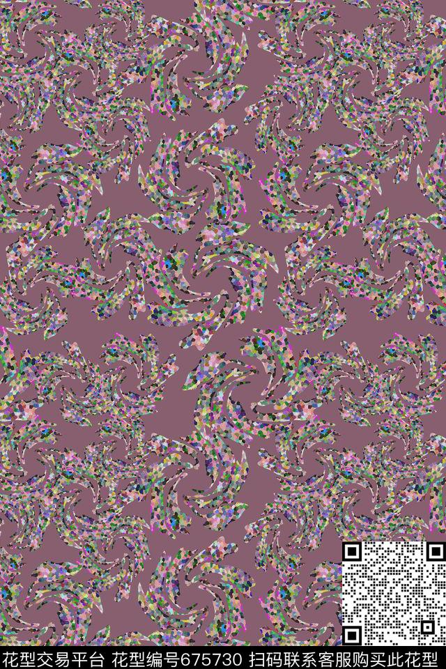 迷彩图案抽象花卉风吹旋转数码印花华亿平台下载（图片编号: 675730） - 瓦栏（Walan）