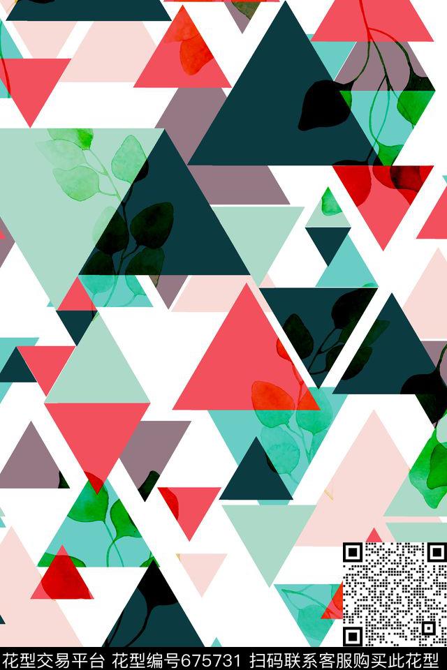 色块三角形清新几何数码印花华亿平台下载（图片编号: 675731） - 瓦栏（Walan）