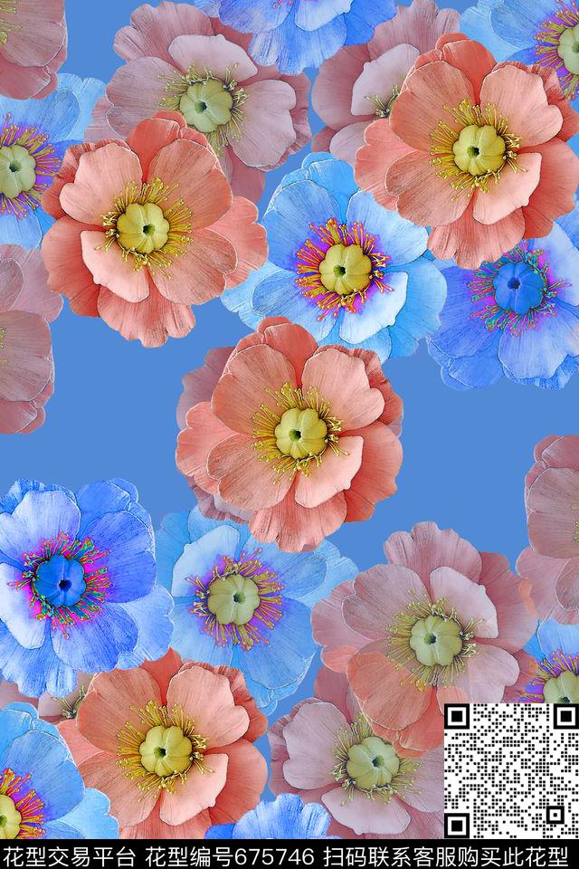 水彩花朵手绘意向花朵花朵数码印花华亿平台下载（图片编号: 675746） - 瓦栏（Walan）