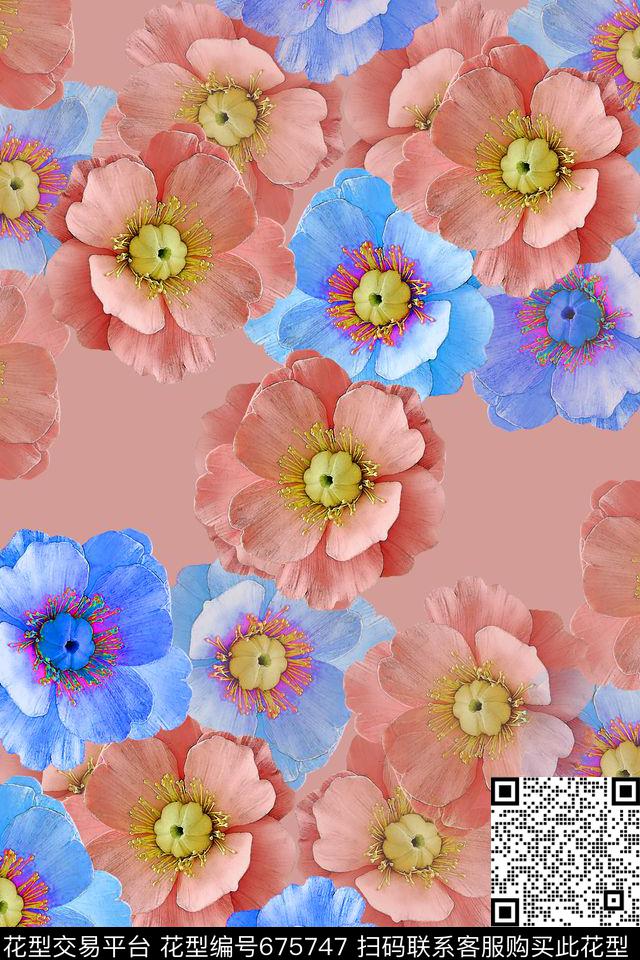 水彩花朵手绘意向花朵花朵数码印花华亿平台下载（图片编号: 675747） - 瓦栏（Walan）