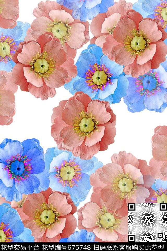 水彩花朵手绘意向花朵花朵数码印花华亿平台下载（图片编号: 675748） - 瓦栏（Walan）