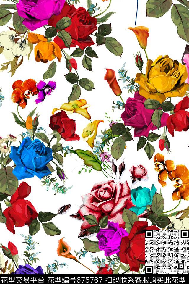 乱花花朵花卉数码印花华亿平台下载（图片编号: 675767） - 瓦栏（Walan）
