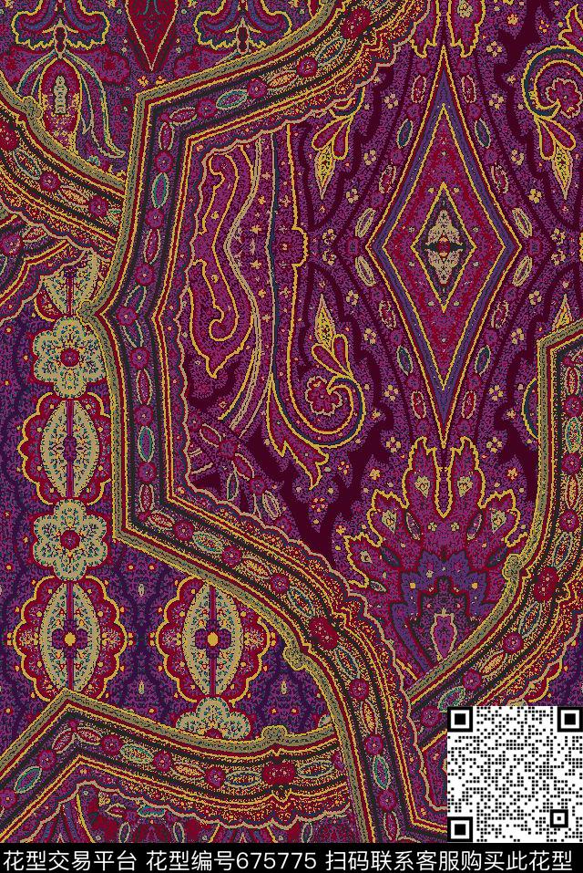 火腿花佩斯利腰果传统印花华亿平台下载（图片编号: 675775） - 瓦栏（Walan）