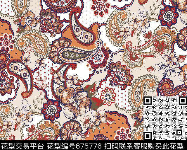 火腿花佩斯利腰果传统印花华亿平台下载（图片编号: 675776） - 瓦栏（Walan）