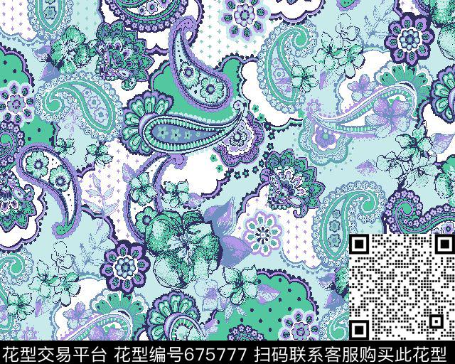 火腿花佩斯利腰果传统印花华亿平台下载（图片编号: 675777） - 瓦栏（Walan）