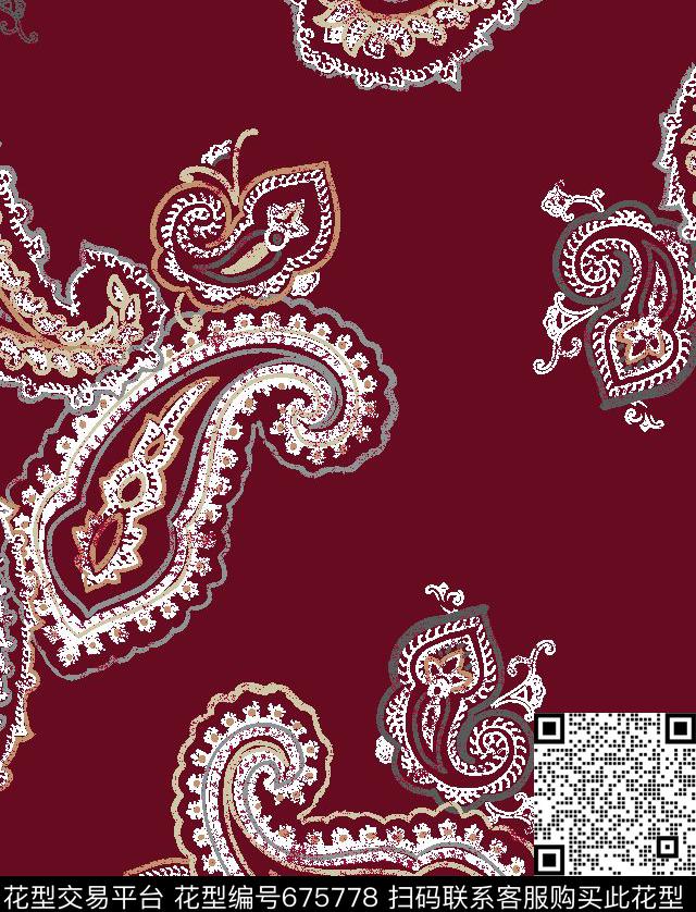 火腿花佩斯利腰果传统印花华亿平台下载（图片编号: 675778） - 瓦栏（Walan）