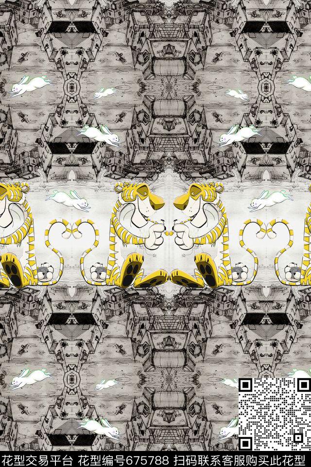 几何动物民族数码印花华亿平台下载（图片编号: 675788） - 瓦栏（Walan）