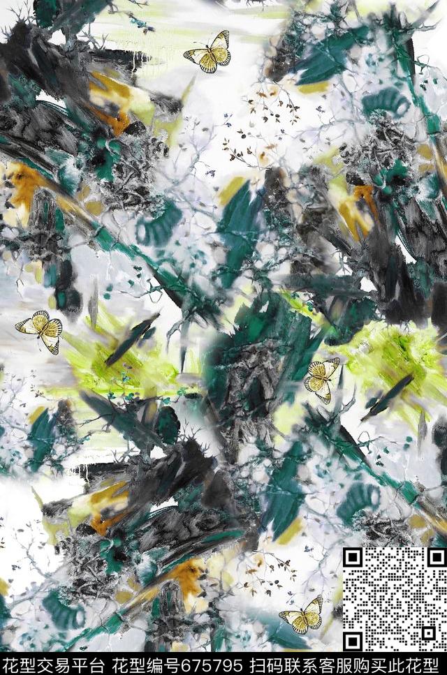 抽象几何国画肌理数码印花华亿平台下载（图片编号: 675795） - 瓦栏（Walan）