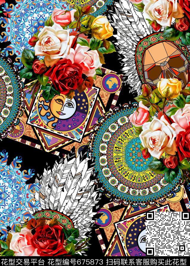 花朵花卉几何数码印花华亿平台下载（图片编号: 675873） - 瓦栏（Walan）