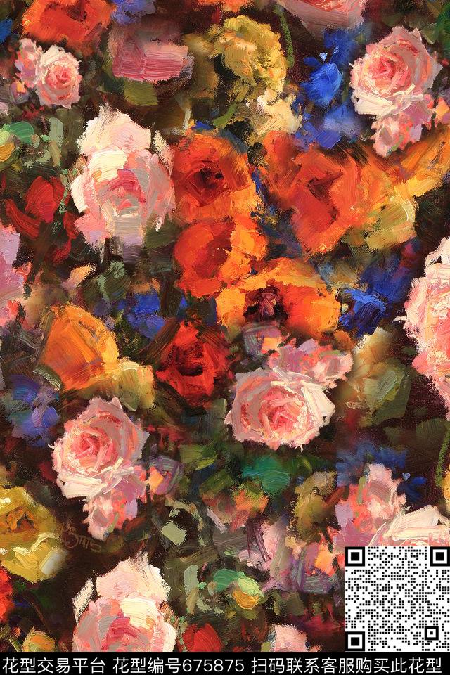 花朵花卉油画数码印花华亿平台下载（图片编号: 675875） - 瓦栏（Walan）