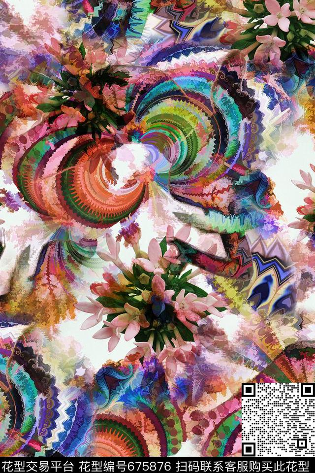 底纹抽象花朵数码印花华亿平台下载（图片编号: 675876） - 瓦栏（Walan）